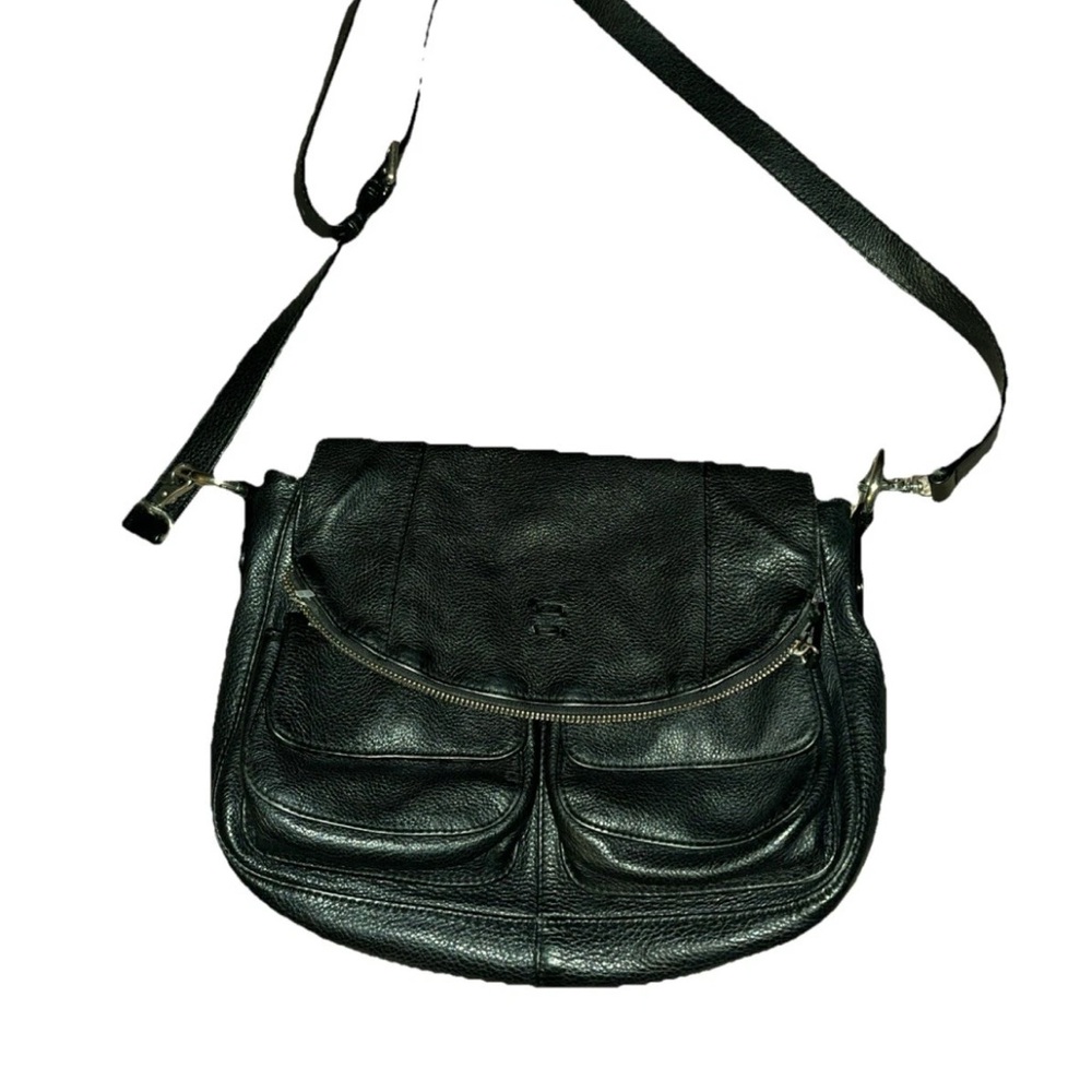 Ellington Black Leather Crossbody with Front Pockets